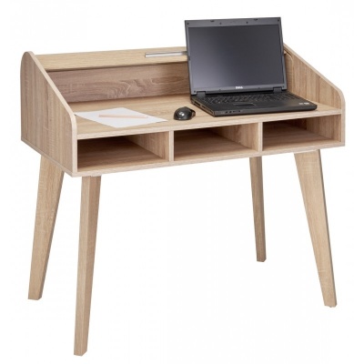 Bureau Cylindre blanc Vintage avec pieds décor Chêne ref 370050 ouvert